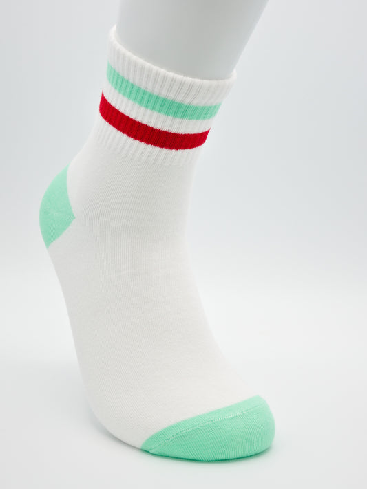 Gestreifte Tennissocken Weiß/Grün aus gekämmter Baumwolle im 3er Pack